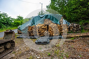 Fire wood packed in sacks on palletsFire wood packed in sacks on pallets..