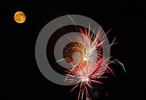 Fire works and moon