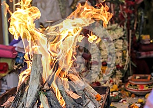Fire yajna worship indian ritual cultural indian god godess idol showing indian culture photo