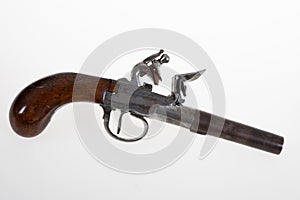 Firearm from american revolution and antique collectables gun dueling flintlock pistols on white background