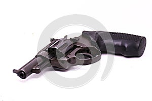 Firearms gun with ammunition on white background