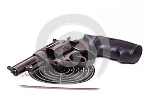 Firearms gun with ammunition on white background