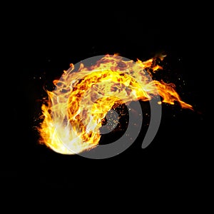 Fireball realistic fire, isolated on black