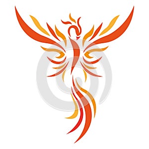 Firebird colorful silhouette drawn by different lines in a flat style. Color tattoo, phoenix bird logo, emblem for fashion design