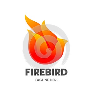 Firebird logo template. Abstract bird made of flame.