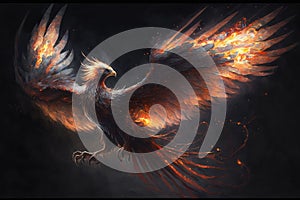 firebird soaring through sky, its feathers ablaze