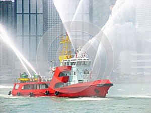 Fireboat In Hong Kong City