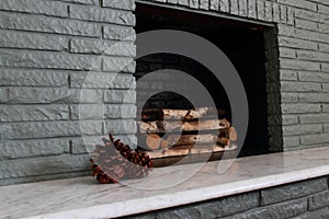 Firebox In Painted Brick Fireplace