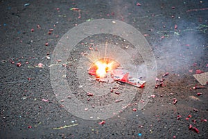 Firecracker exploding in the street