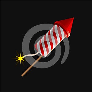 Firecracker and Pyrotechnic Firework on Black Background. Vector