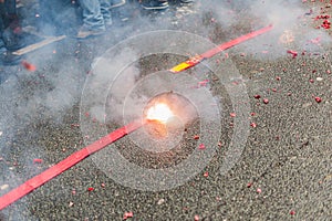 Firecrackers exploding in the street