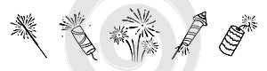 Firecrackers sparklers rocket launchers festive Christmas and New Year paraphernalia. Vector