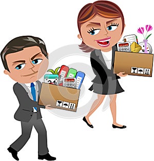 Fired Business Woman and Man Carrying Box