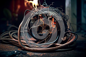 fired copper wiring, lump with burnt wires illustration Generative AI