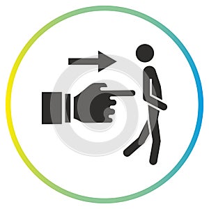 fired employee gesture icon, expel a person, pushing man for exit