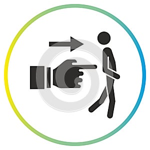 fired employee gesture icon, expel a person, pushing man for exit photo