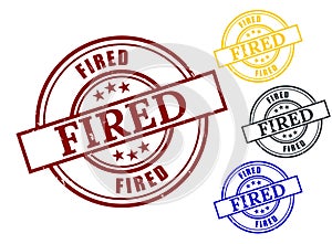 Fired Grunge Rubber Stamp Collection, Employment Termination Vector Set