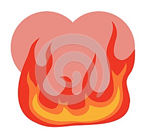 Fired red hearts icon, flaming heart, isolated vector illustration. Design for stickers, web and mobile app