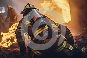 Firefighter Battling Intense Blaze