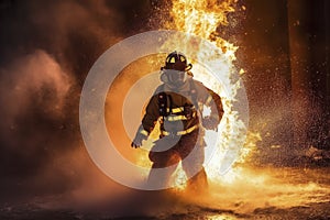 Firefighter Battling Intense Blaze Up Close