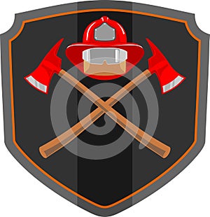 Firefighter Black Badge Symbol, Crossed Axe and Helmet