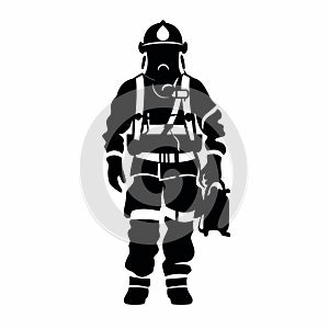 Firefighter black icon on white background. Fireman silhouette