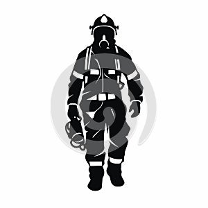 Firefighter black icon on white background. Fireman silhouette