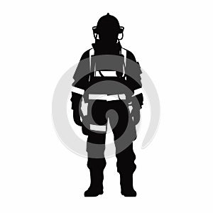 Firefighter black icon on white background. Fireman silhouette