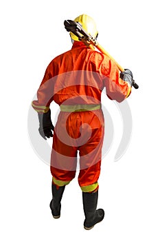 Firefighter with Bolt Cutting Tool isolated on white background