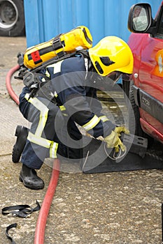Firefighter in breathing gear