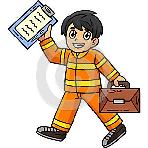 Firefighter with a Clipboard and Handbag Clipart