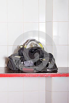 Firefighter clothes and helmet ready to dress