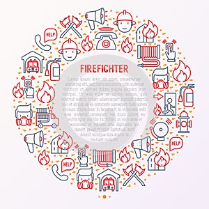 Firefighter concept in circle with thin line icons photo