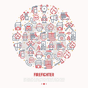 Firefighter concept in circle with thin line icons photo