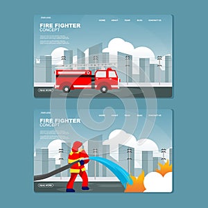 firefighter concept flat design illustration for web or presentation in fire fighting