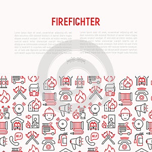 Firefighter concept with thin line icons photo