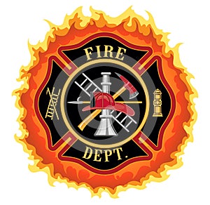 Firefighter Cross With Flames photo