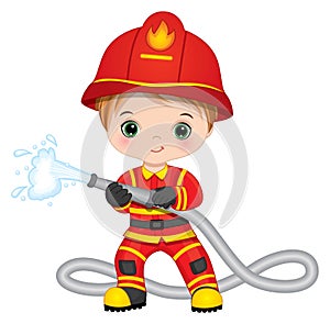 Firefighter Cute Little Boy with Fire Hose