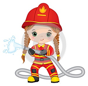 Firefighter Cute Little Girl with Fire Hose