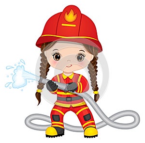 Firefighter Cute Little Girl with Fire Hose photo