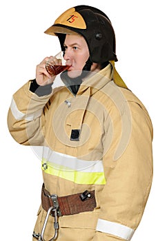 Firefighter drinking black tea
