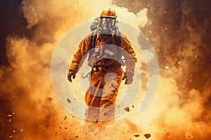 firefighter emergency equipment uniform fire fighter smoke rescue safety fireman. Generative AI.