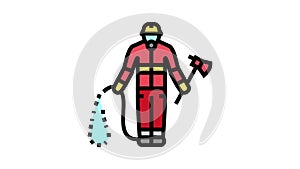 firefighter emergency worker color icon animation