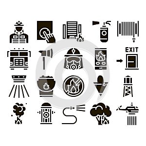 Firefighter Equipment Glyph Set Vector