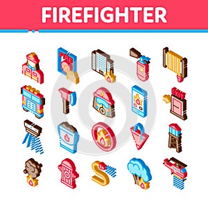 Firefighter Equipment Isometric Icons Set Vector