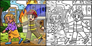 Firefighter Escorting a Survivor Illustration