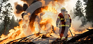 Firefighter Facing Wildfire