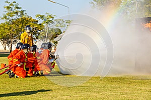 Firefighter fighting for fire attack training