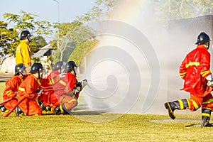 Firefighter fighting for fire attack training