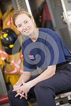 Firefighter in the fire station locker room